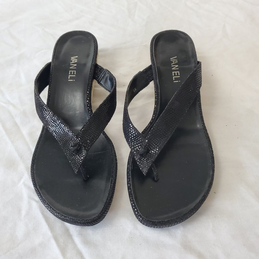 Vaneli Black Wedge Heel Sandals NEW